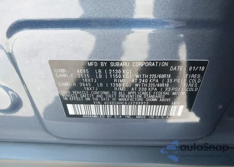 2018 Subaru Outback 2.5I Limited z USA, uszkodzony, nr VIN 4S4BSANC6J3299923